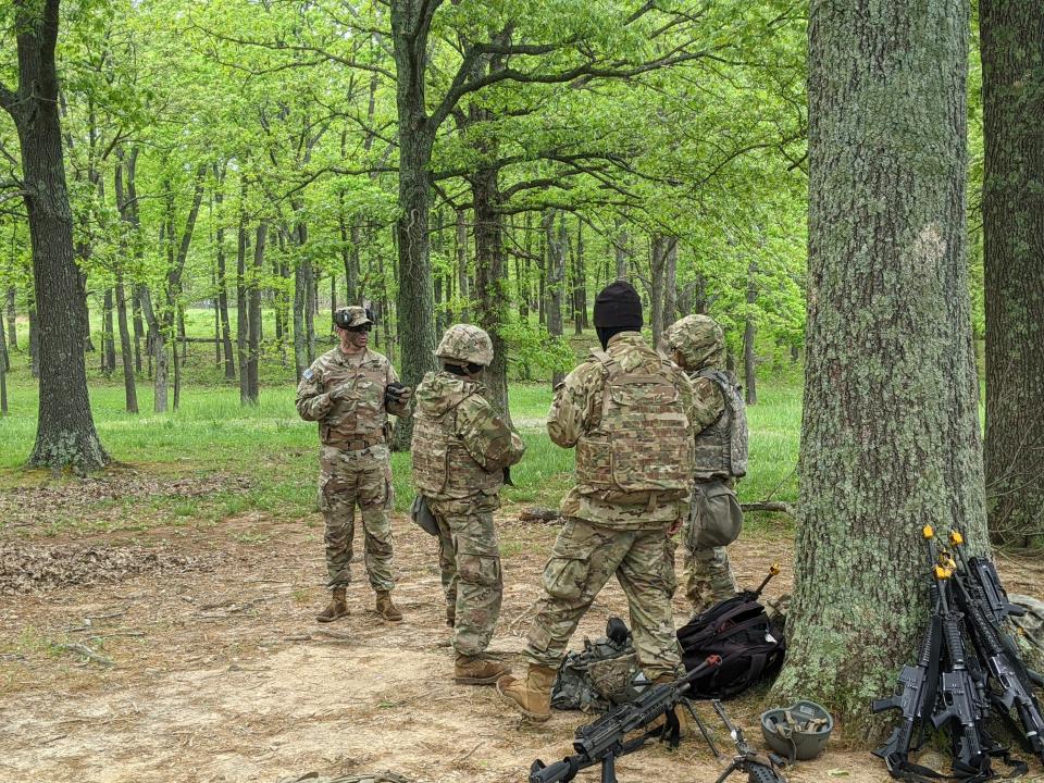 Sergeant Jacob Connor addresses soldiers from the 372nd Brigade during a Friday training at Fort Campbell.