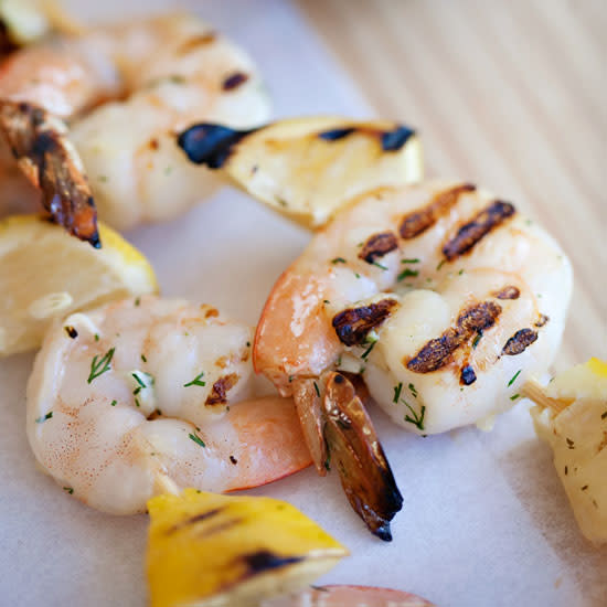 Shrimp and Lemon Skewers with Feta-Dill Sauce