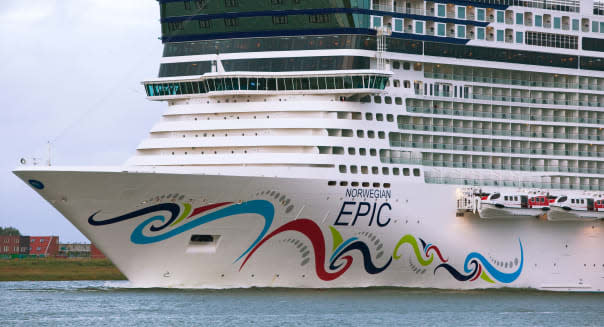 bow of the Norwegian Cruise Line's (NCL) cruise ship Norwegian Epic inaugural cruise from Rotterdam, Netherlands to Southampton.