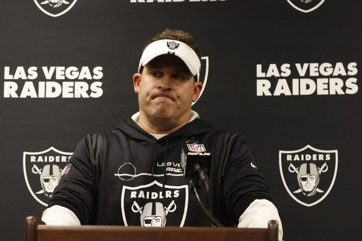 Head Coach Josh McDaniels talks to the media postgame