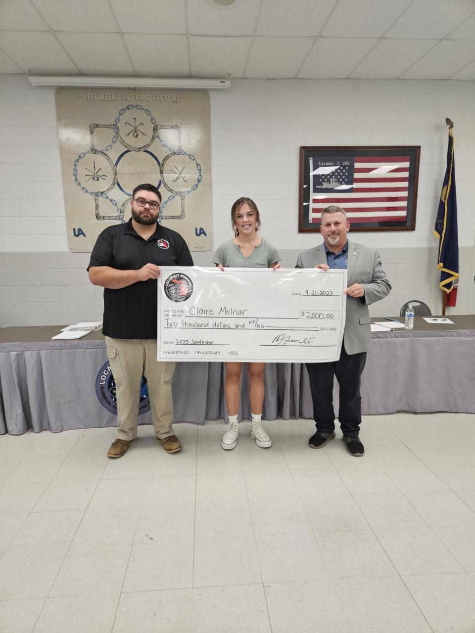 Claire Molnar of Blissfield received a $2,000 scholarship from UA Local 671 Plumbers and Pipefitters in Monroe.