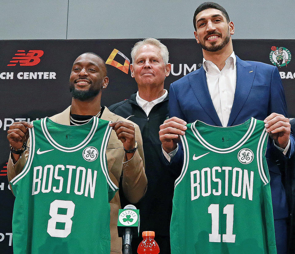 The Celtics introduced free-agent signings Kemba Walker and Enes Kanter on Wednesday. (Getty Images)