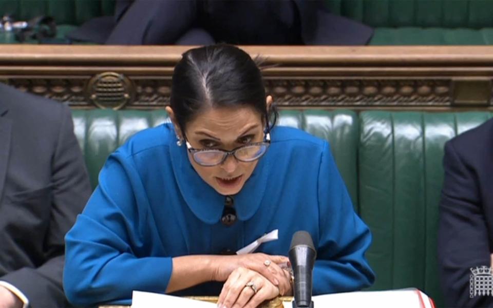 Priti Patel speaking about migrants crossing the English Channel at the House of Commons  - Handout/PRU/AFP via Getty Images