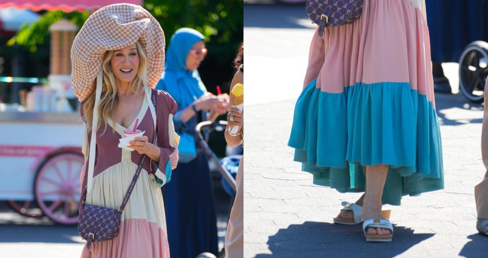 Sarah Jessica Parker wearing Dr. Scholl's Original sandals on "And Just Like That" set.