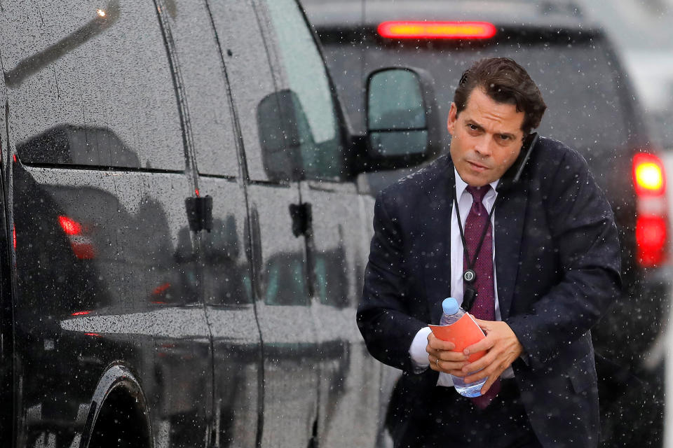 White House Communications Director Anthony Scaramucci arrives to travel with U.S. President Donald Trump to Ronkonkoma, New York from Joint Base Andrews, Maryland, U.S., July 28, 2017. REUTERS/Carlos Barria