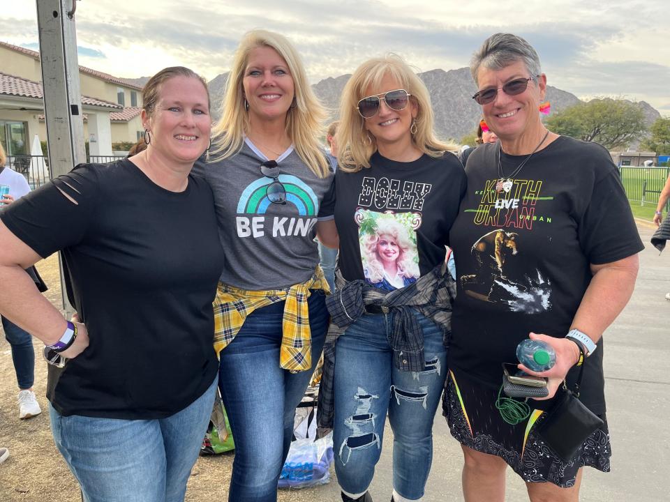 Keith Urban fans from left, Jeana Leon, Kimberly Lehman, Jen Huang and Joni Hally, were the first in line for several hours ahead of Urban's performance at the American Express golf tournament in La Quinta, Calif., on Jan. 19, 2024.