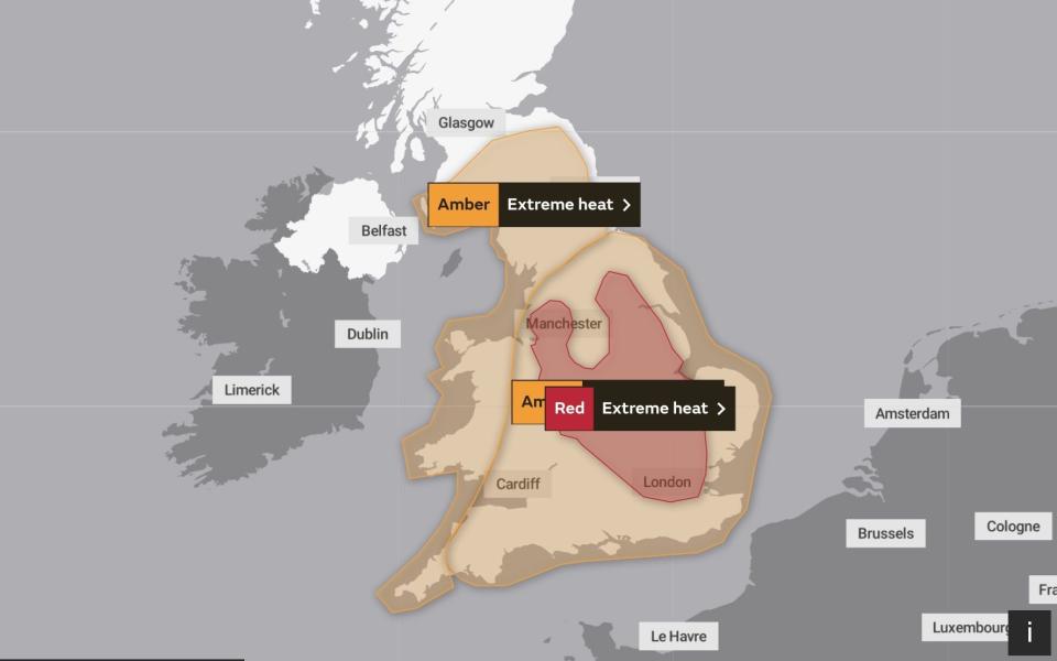 UK heatwave: Met Office issues first ever red heat warning - Met Office