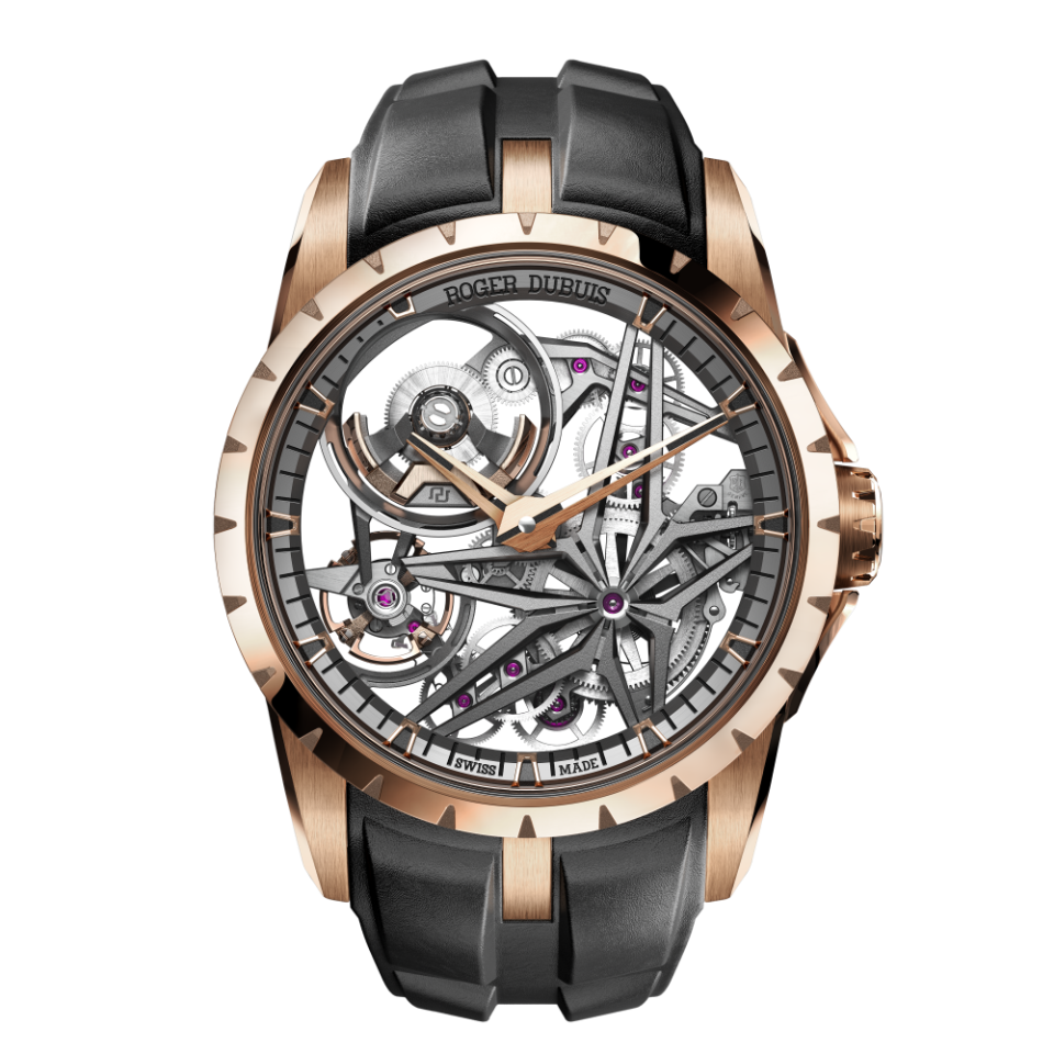 頂級奢華品牌ROGER DUBUIS（羅杰杜彼），今年推出的Excalibur Monobalancier「單擺輪腕錶」全新進化版，定價約NT$2,330,000。