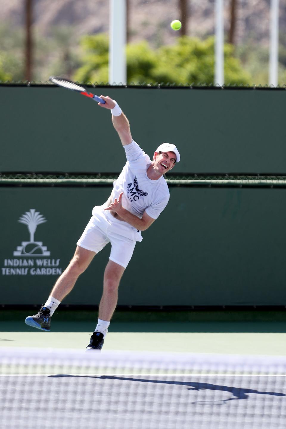 Andy Murray practices at the Indian Wells Tennis Garden during at the BNP Paribas Open in Indian Wells, Calif., on October 5, 2021. 