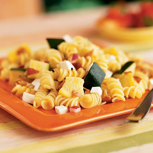 Rotini, Summer Squash, and Prosciutto Salad with Rosemary Dressing