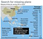 Graphic on the missing Malaysian Airlines jet, including area of oil slicks suspected to be related to the plane, plus list of passenger nationalities