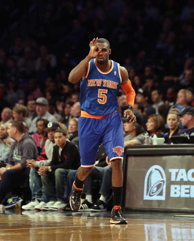 Tim Hardaway of the New York Knicks during their NBA game against the Brooklyn Nets at the Barclays Center on April 15, 2014