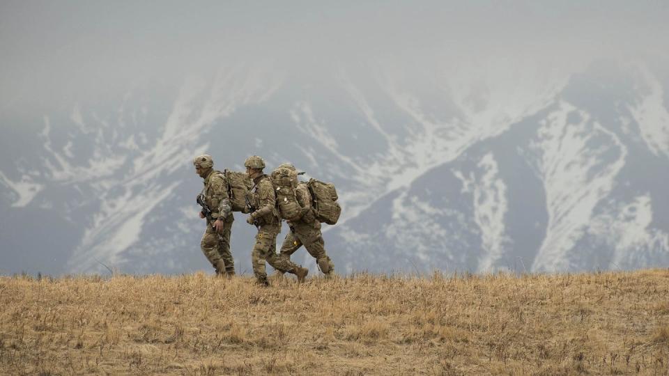 Soldiers based in Alaska jump into Allen Army Airfield during exercise Northern Edge 21. (Benjamin Wilson/Army)