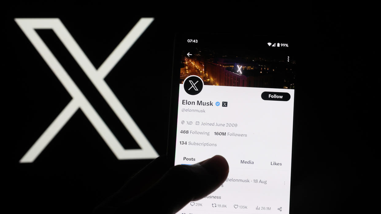  X logo and Elon Musk's X feed. 