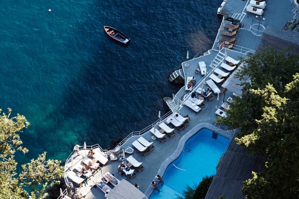 Overhead view of the pool at the Hotel Santa Caterina, in Italy