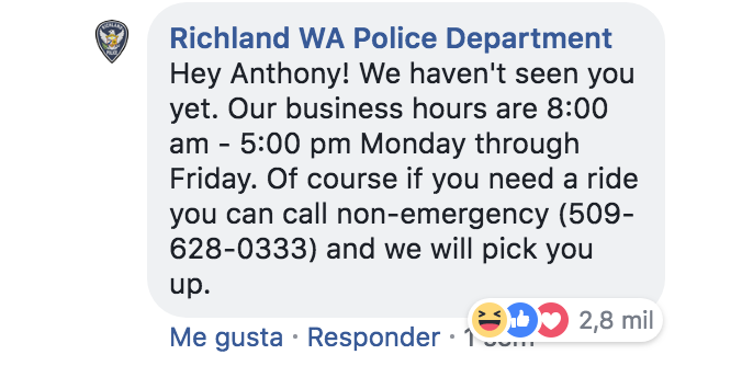 Respuesta de la Policía de Richland.