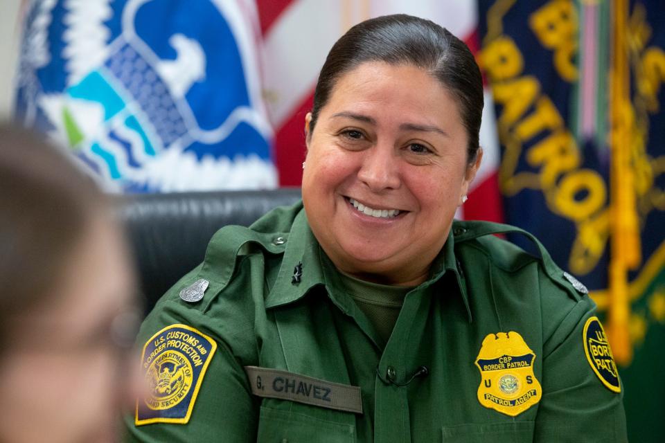 El Paso Sector Customs and Border Protection Chief Gloria Gloria Chavez is interviewed at the CBP headquarters in El Paso, Tex., April 18, 2022.