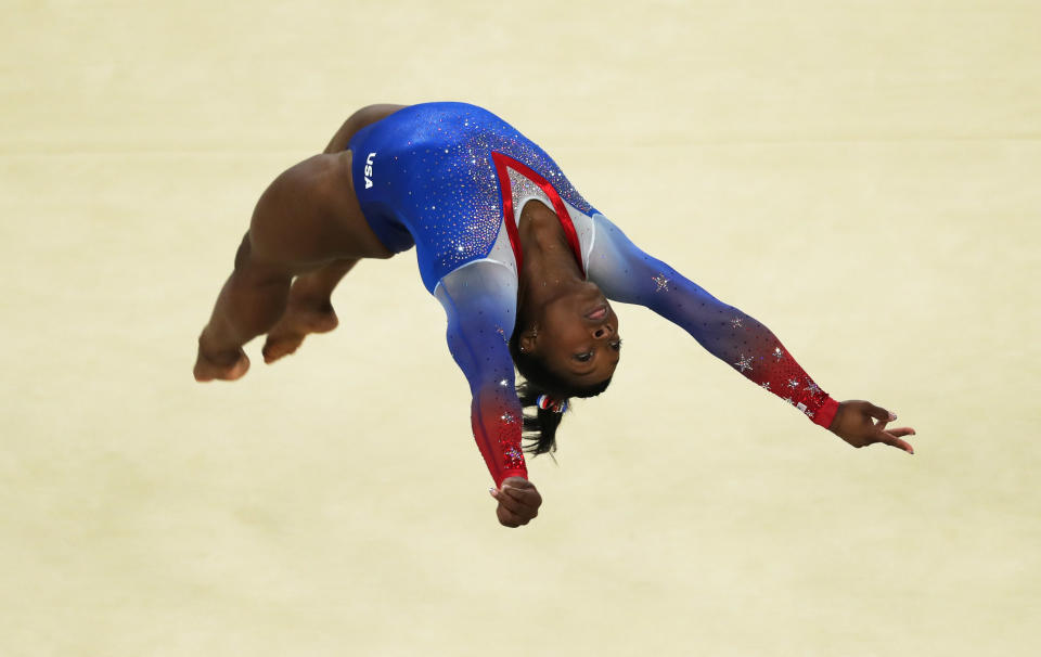 Simone Biles at the Rio games in 2016. (Photo by Ian MacNicol/Getty Images)