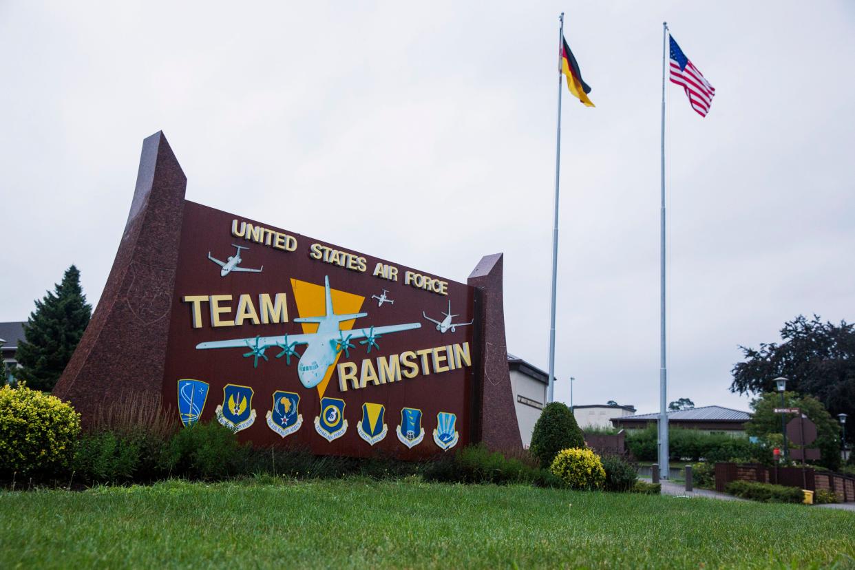 In this 30 July 2014 file photo US and German flags fly outside the Ramstein Air Base, Germany ((Associated Press))