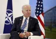 U.S. President Joe Biden meets with NATO Secretary General Jens Stoltenberg during a bilateral meeting on the sidelines of a NATO summit at NATO headquarters in Brussels, Monday, June 14, 2021. U.S. President Joe Biden is taking part in his first NATO summit, where the 30-nation alliance hopes to reaffirm its unity and discuss increasingly tense relations with China and Russia, as the organization pulls its troops out after 18 years in Afghanistan. (Stephanie Lecocq, Pool via AP)
