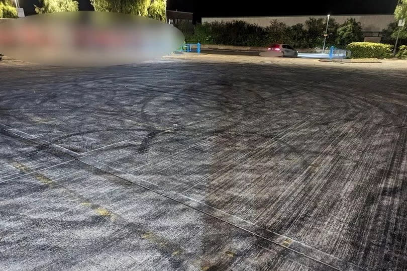 Tyre marks left at the scene of the car meet