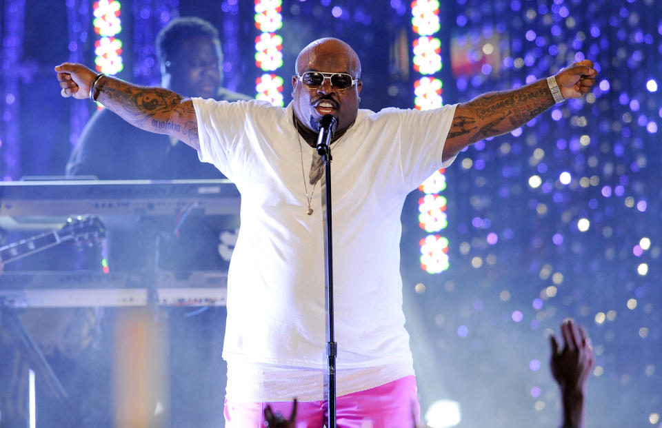 Cee Lo Green performs during the Caesars Entertainment "Escape To Total Rewards" concert in Los Angeles, Thursday, March 1, 2012. Simultaneous concert events were held in New York, Chicago, New Orleans and Los Angeles. (AP Photo/Chris Pizzello)