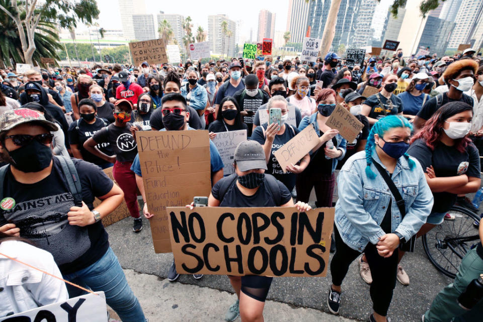 June 16: Hundreds of students and community members gathered near downtown Los Angeles, California, calling for the elimination of the LA School Police Department. (Getty Images)