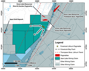 Map Highlighting B-1, and B-2 in Proximity to Other Trends and Deposits in the Area