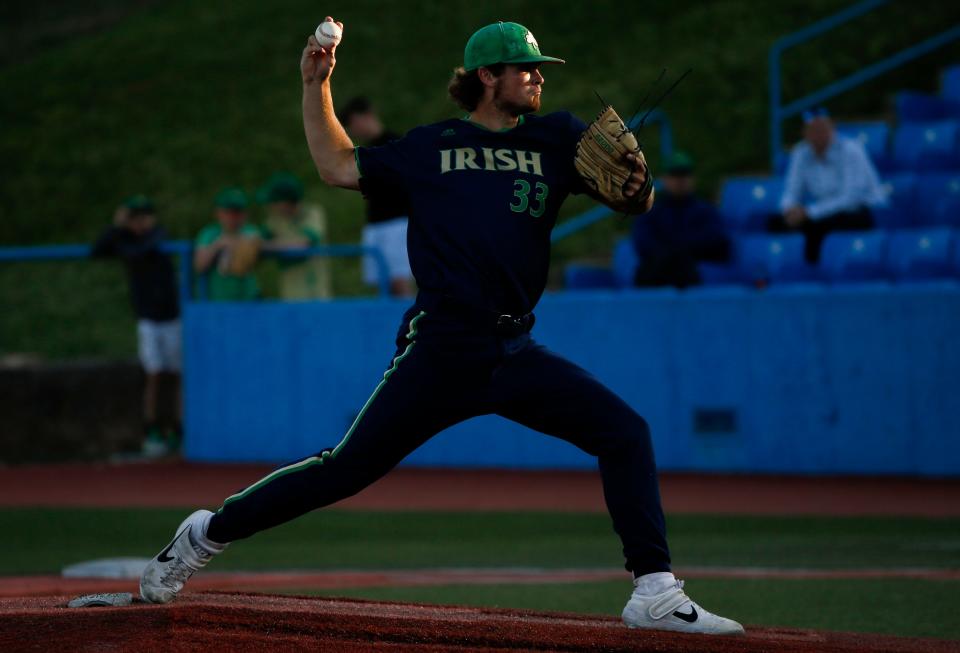 Coleman Morrison, of Springfield Catholic, during the Irishs' 8-4 loss to Father Tolton in the class 3 state championship game at US Ballpark in Ozark on Thursday, June 2, 2022.