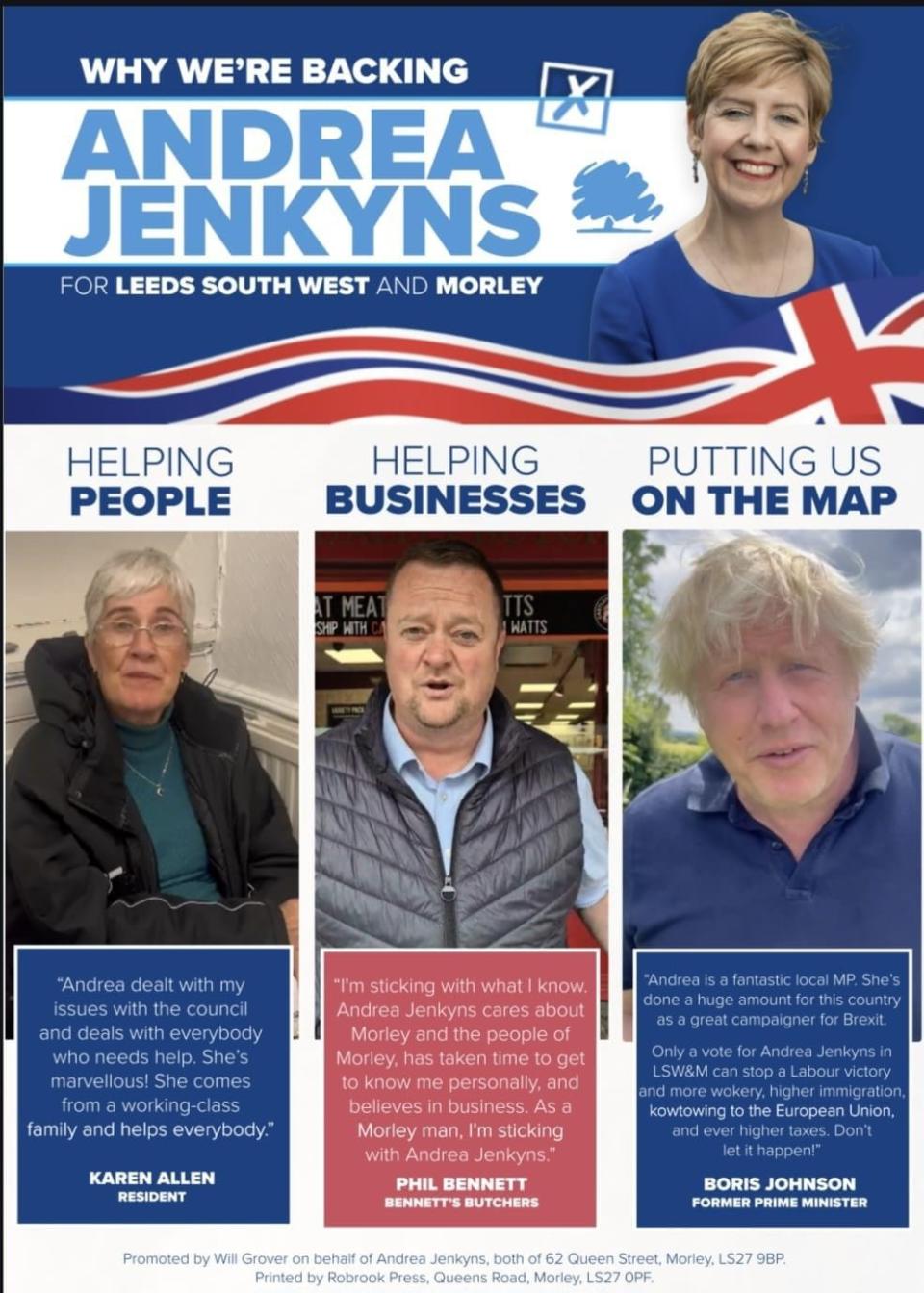 A campaign leaflet for Andrea Jenkyns