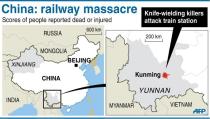 Map locating the city of Kunming, where more than 160 people were reported to have been killed in knife attacks