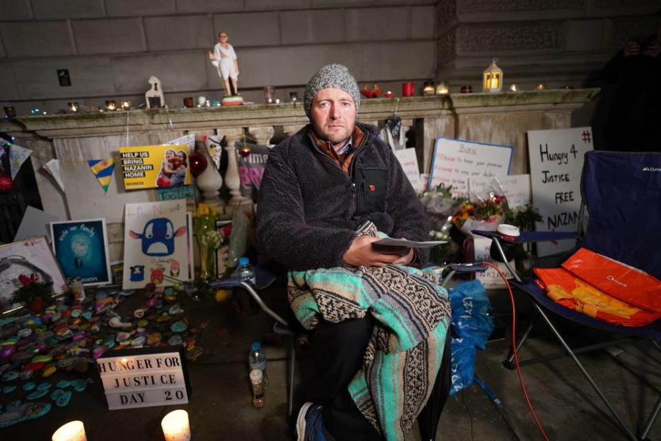 Richard Ratcliffe during his hunger strike outside the Foreign Office in November 2021 (PA)