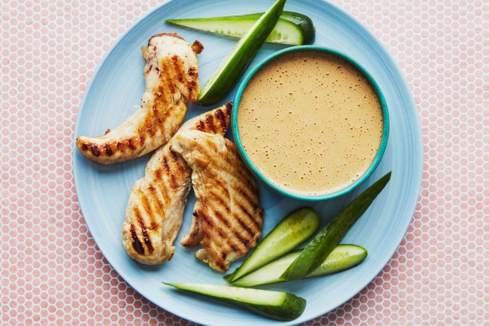 The simplest, easiest, kid-approved peanut sauce for dipping or drizzling. <a rel="nofollow noopener" href="https://www.epicurious.com/recipes/food/views/kid-friendly-peanut-sauce?mbid=synd_yahoo_rss" target="_blank" data-ylk="slk:See recipe.;elm:context_link;itc:0;sec:content-canvas" class="link ">See recipe.</a>