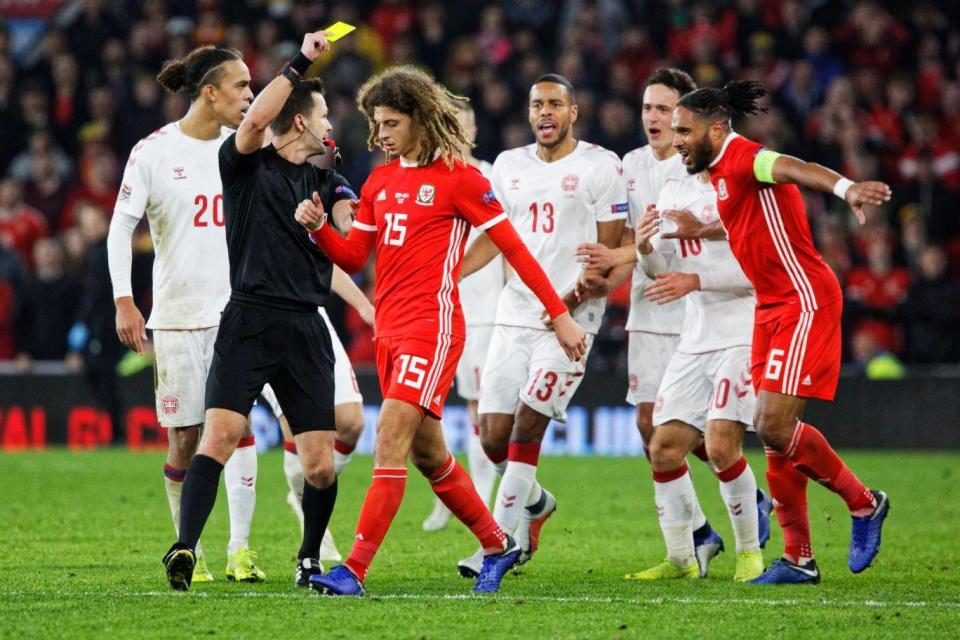 Ampadu was shown a yellow card for his reaction (EPA)