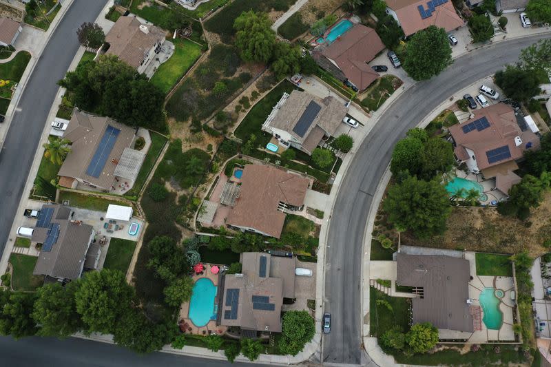 Solar panels are seen on rooftops amid the coronavirus disease (COVID-19) outbreak, in Santa Clarita, near Los Angeles