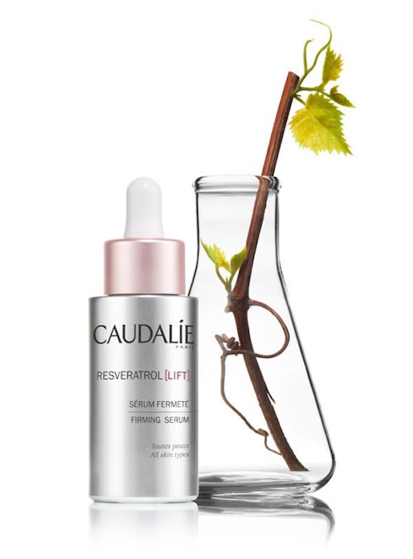 <p>“Commonly known as the red wine molecule – or the longevity molecule –Resveratrol is derived from the skin of grapes and boosts skin’s internal antioxidant defense mechanisms boosting the skins nighttime repair.” <i>(photo: <a href="http://en.caudalie.com/resveratrol-lift-firming-serum.html" rel="nofollow noopener" target="_blank" data-ylk="slk:Caudalie" class="link ">Caudalie</a>)</i></p><p><br></p>