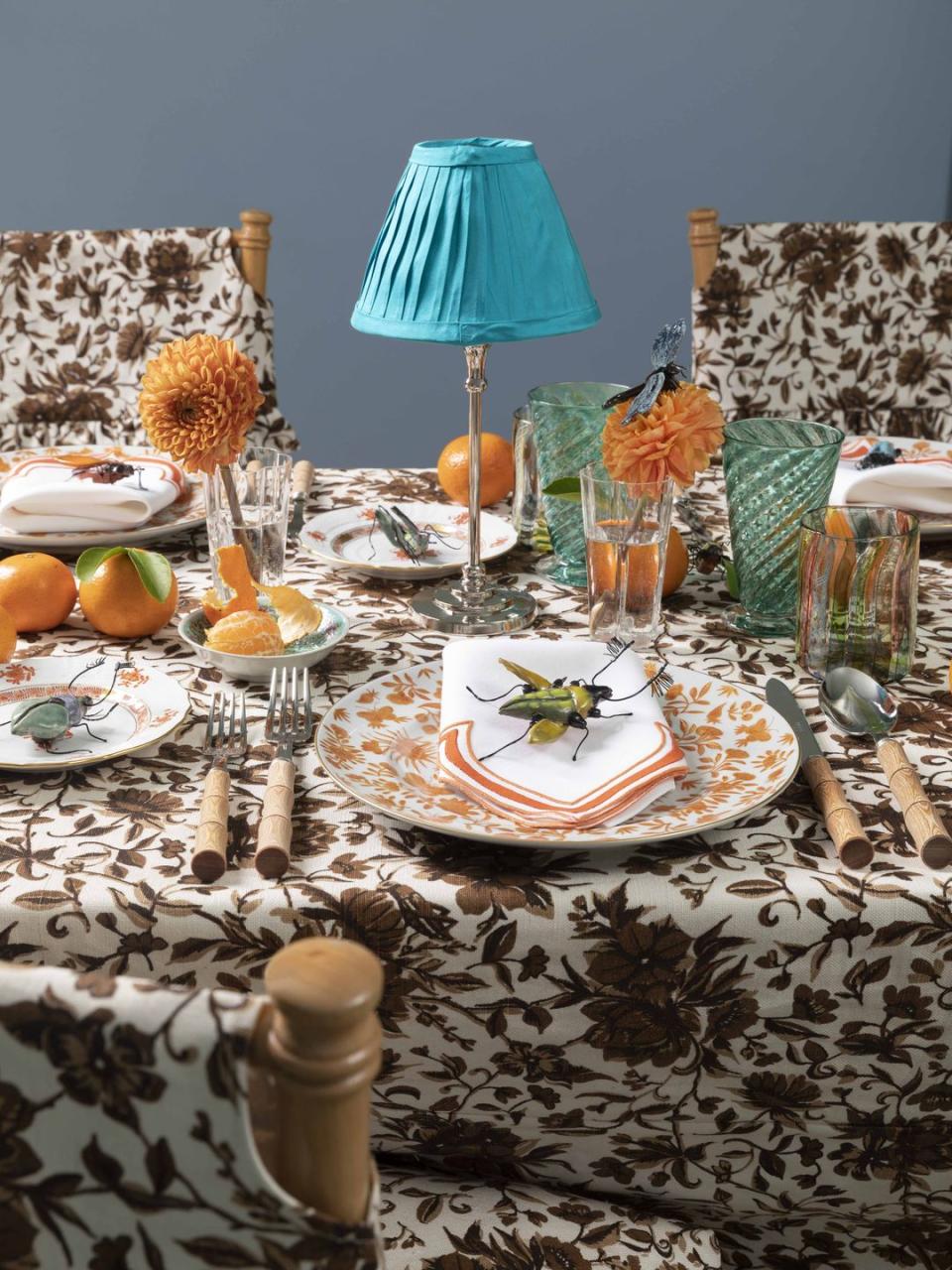 1) Grasshopper Toile Tablecloth & Chair Slipcovers