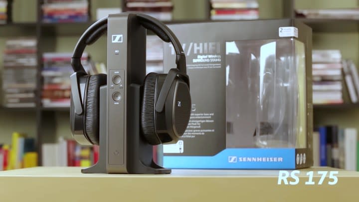Senneiser RS 175 radio frequency headphones on a stand. 