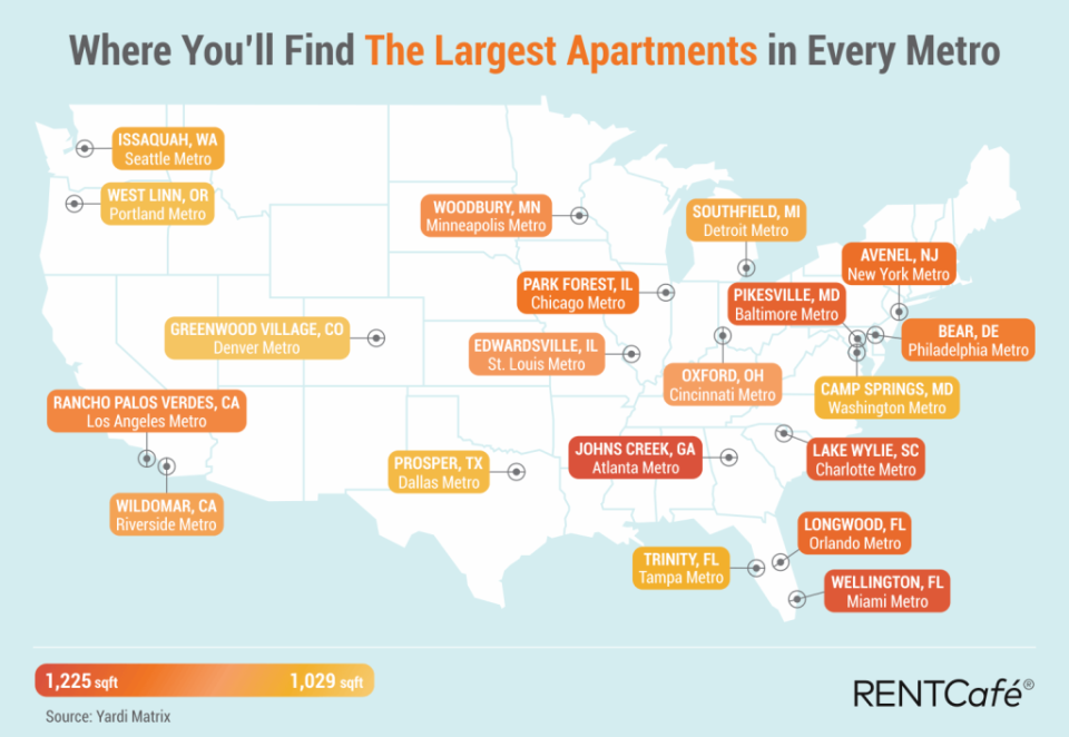 Where you'll find the largest apartments in every metro, by RentCafé.