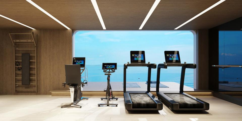 rendering of gym on Emerald Kaia yacht