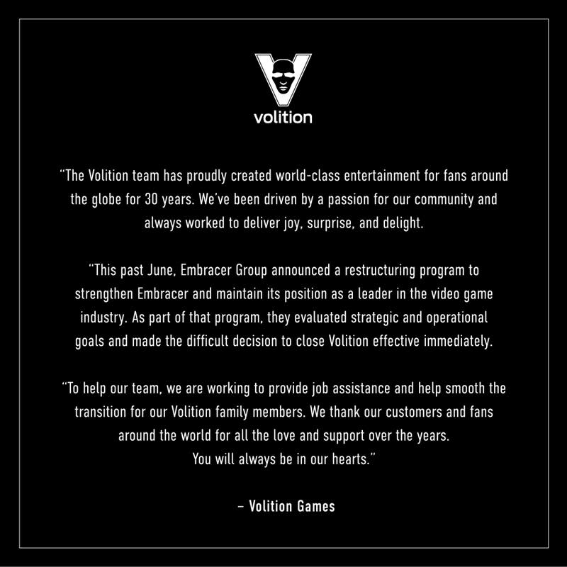 Volition closure announcement