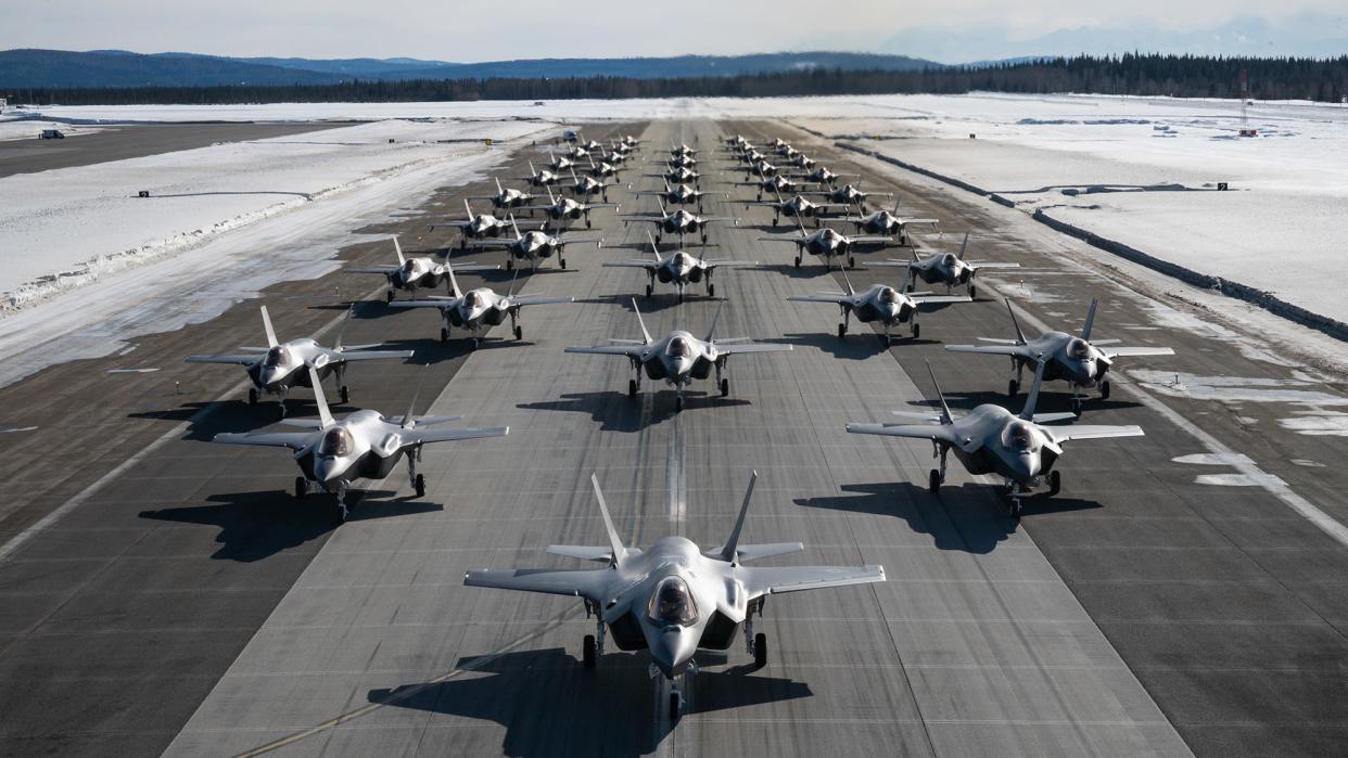 F-35 fighter jets at Eielson Air Force Base in Alaska in March, 2022.