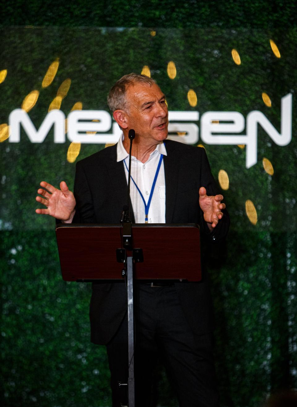 Luc Themelin, chief executive officer of at Mersen, speaks during a press conference at their new location in Columbia, Tenn. on Tuesday, July 11, 2023.