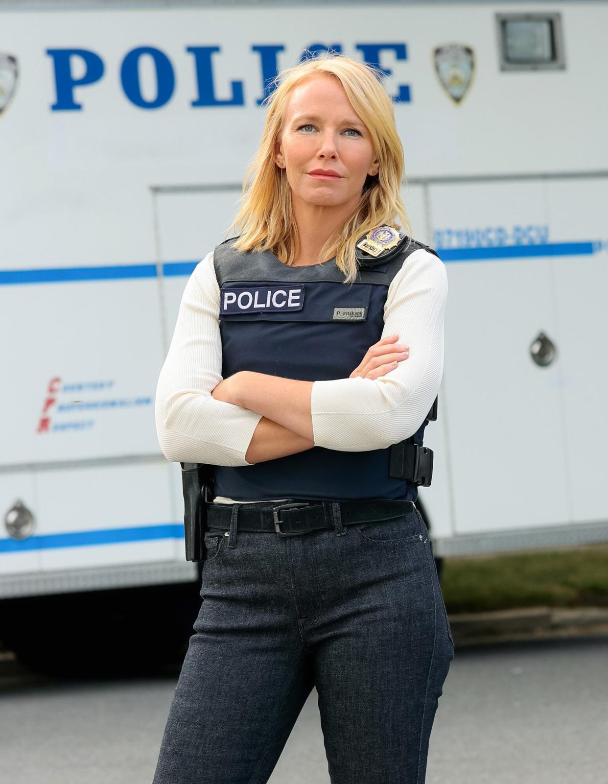 Kelli Giddish is seen at film set of the 'Law and Order: Special Victims Unit' TV Series on August 17, 2022 in New York City.
