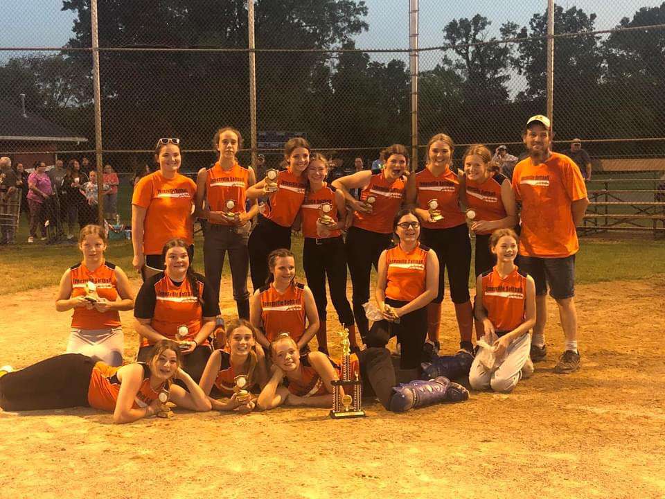 The Jonesville 14U youth softball Black team defeated North Adams to win the Hillsdale County Area Girls Softball Tournament (coached by Rayne Nelson).