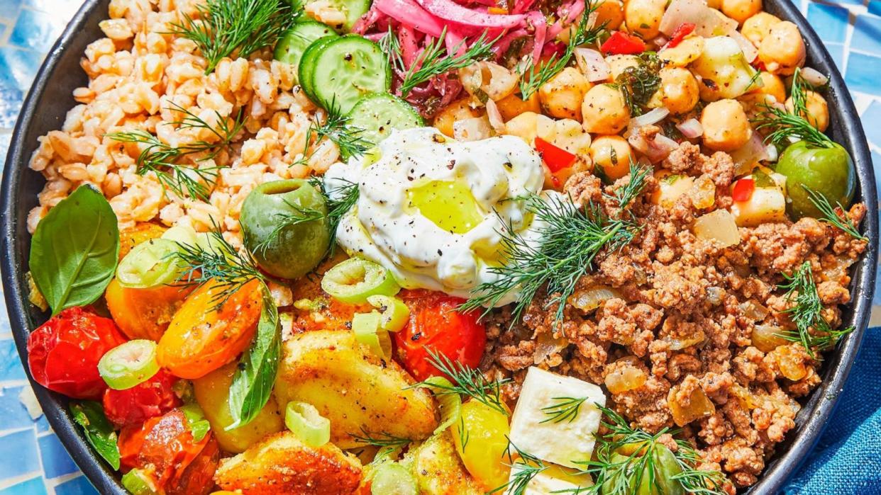 PHOTO: A Mediterranean dinner bowl from Suzy Karadsheh's new cookbook, 'The Mediterranean Dish: Simply Dinner.' (Caitlin Bensel/Clarkson Potter-Penguin Random House)