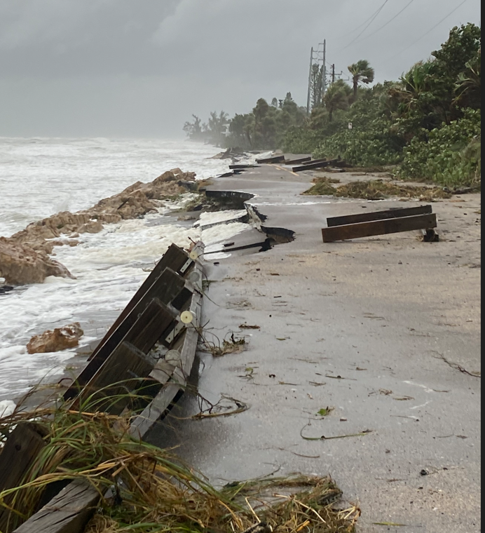 Storm surge from Hurricane Idalia damaged Manasota Key Road north of Blind Pass Beach Road, as seen in this photo from Wednesday morning.