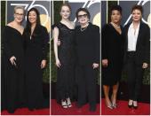 <p>Las mujeres de Hollywood se han tomado muy en serio su batalla contra el acoso sexual y la desigualdad en su industria y los Globos de Oro eran el escaparate perfecto para dar visibilidad a su lucha. Así, algunas actrices, además de vestir de negro en la alfombra roja, posaron junto a activistas del movimiento feminista. (Foto: Gtres). </p>