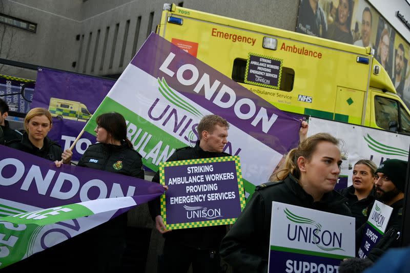 FILE PHOTO: Ambulance workers take part in a strike in London