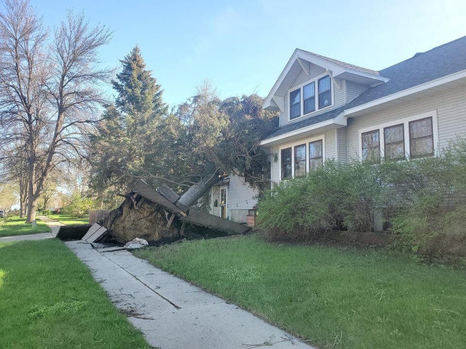 A tree fell onto a house in Brookings after a storm moved through May 12, 2022.